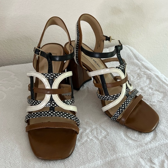 ANTONIO MELANI Brown and White Heels with Intricate Design Women’s - Picture 1 of 9